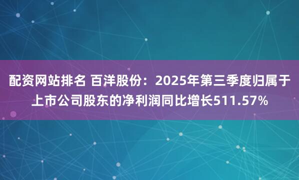 配资网站排名 百洋股份：2025年第三季度归属于上市公司股东的净利润同比增长511.57%